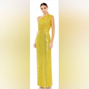 Mac Duggal 26694 Sequined Ruched One Shoulder Gown NWOT size 4 Yellow